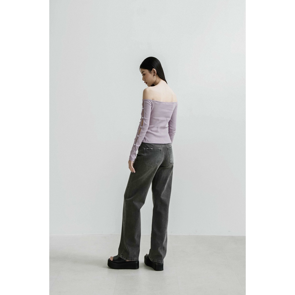 Áo thun nữ thiết kế bẹt vai phần tay cách điệu đính nút MIEU - JS26