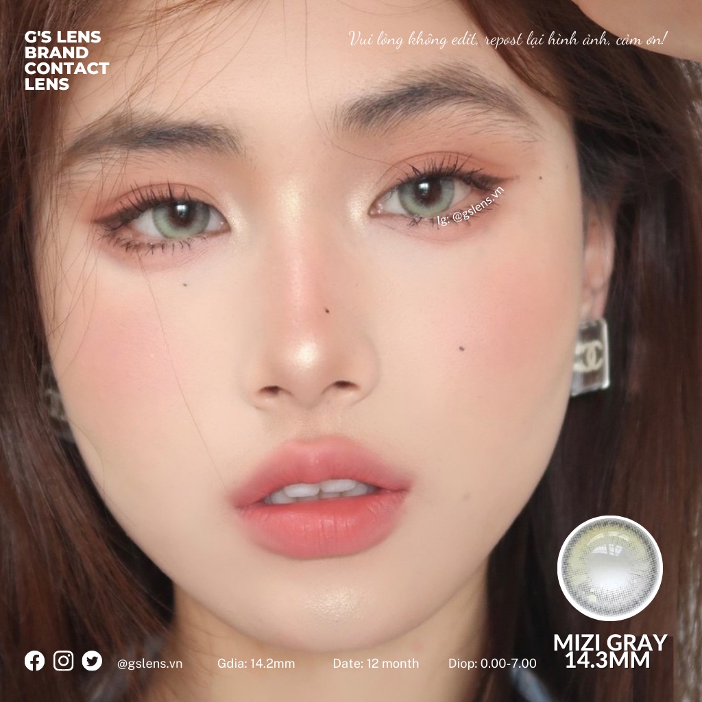 Lens Mắt Kính Áp Tròng Xám Rêu Tây Sáng 14.3mm HOT TREND 2022 MIZI GRAY Có Từ 0 Đến 10 Độ Cận