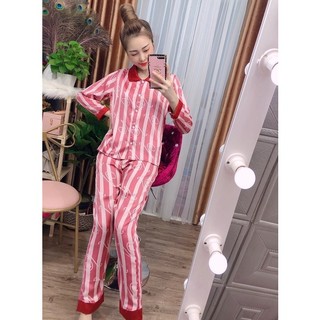 Bộ lụa pijama satin tay dài mặc nhà, bộ mặc nhà pizama dài tay lụa satin mềm mịn mặc nhà cao cấp