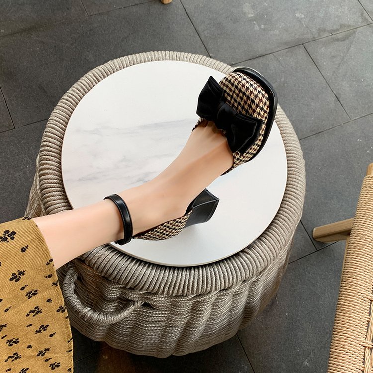 Giày Cao Gót Mũi Tròn Thắt Nơ Xinh Xắn Hợp Thời Trang