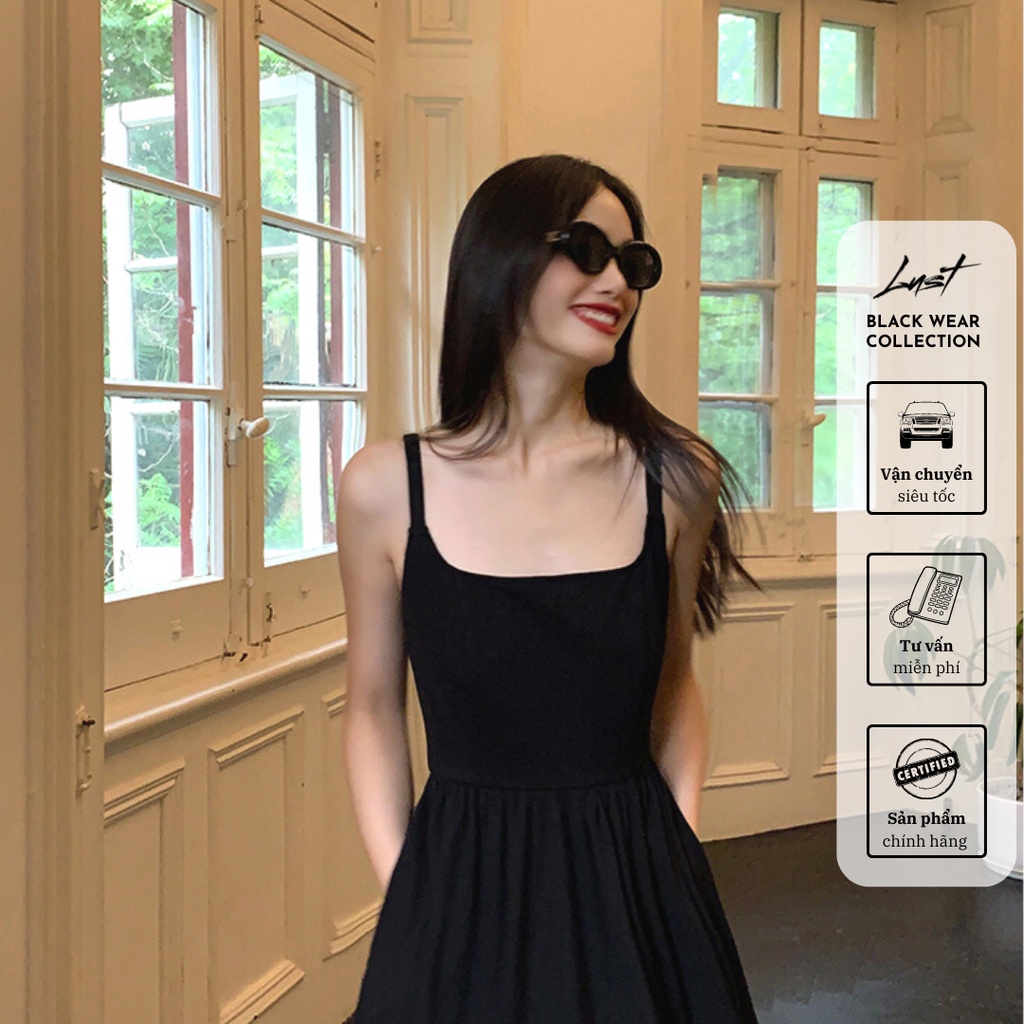 Váy đầm đen 2 dây dài cao cấp thời trang nữ LUST màu đen chất liệu dày dặn thiết kế đẹp - M15