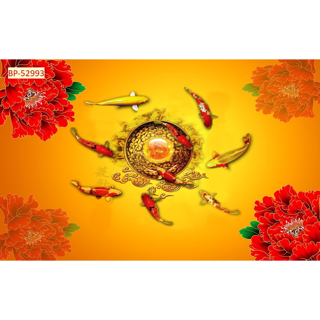 Tranh Cá Chép và Hồ Sen dán tường 3D rẻ nhất