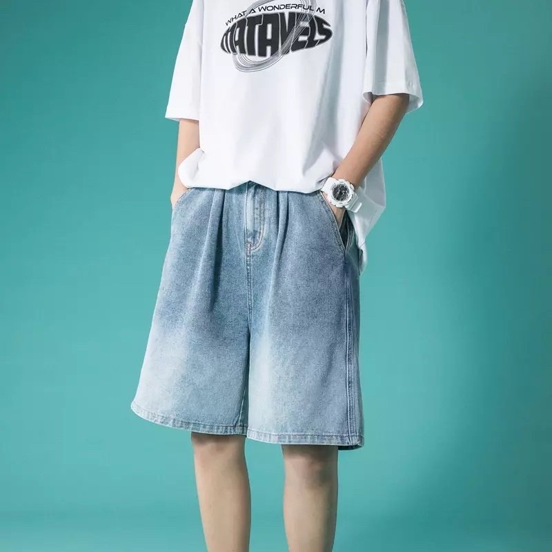 Quần Short Jeans Ống Rộng Màu Loang Năng Động, Quần Bò Lửng Thời Trang Unisex, Đùi Ngắn Style Hàn Quốc