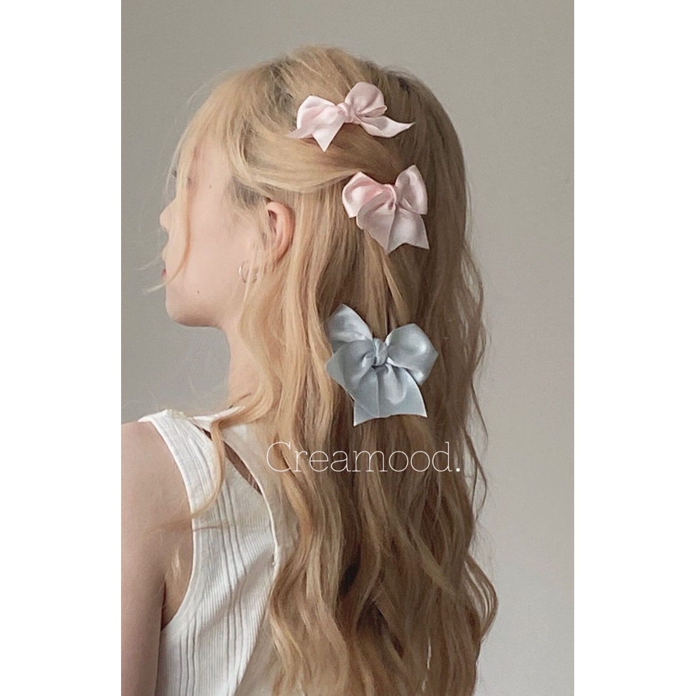 Bán Chạy!F &amp; X Kẹp Tóc Nơ Ruy Băng Satin Màu Xanh Dương Phong Cách Hàn Quốc Dễ Phối Đồ Độc Đáo Cho Bé Gái