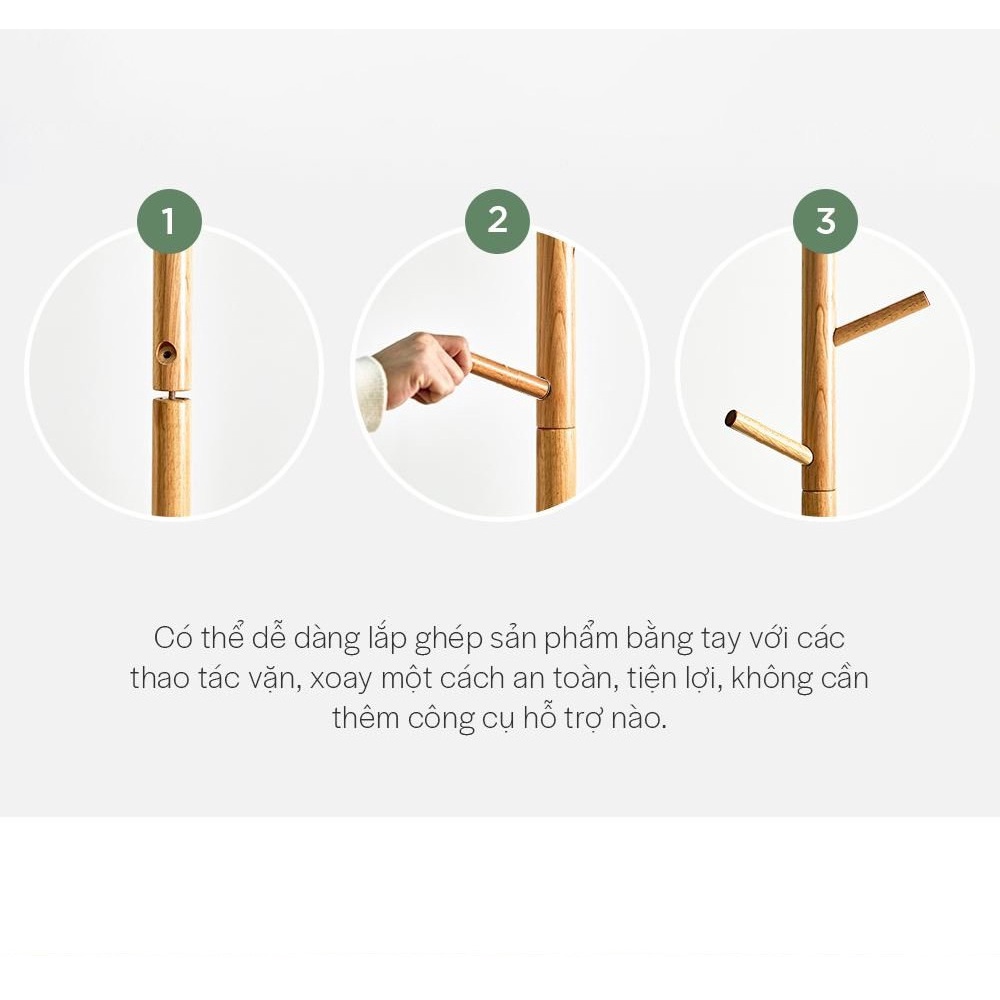 Cây Treo Quần Áo Việt Nam Xuất Khẩu 100% Gỗ Tự Nhiên GH 8 Nhánh Lắp Ráp Dễ Dàng Đa Năng Nội Thất Phòng Ngủ