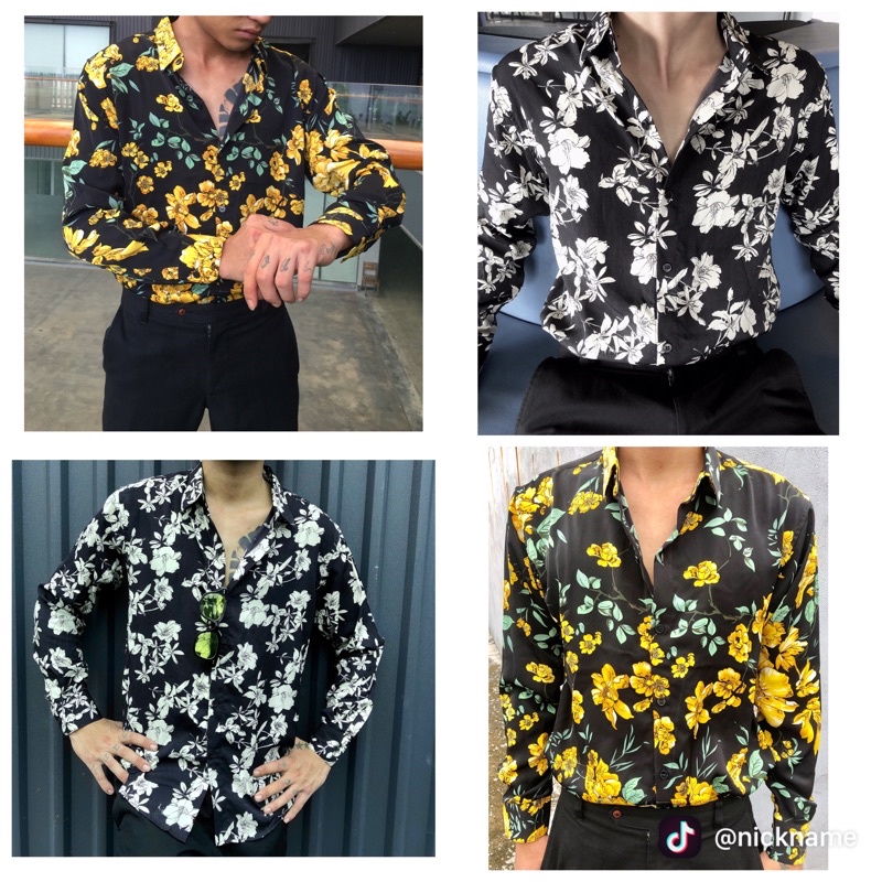 Áo sơ mi hoa văn sang trọng , form rộng , vải satin lụa cao cấp