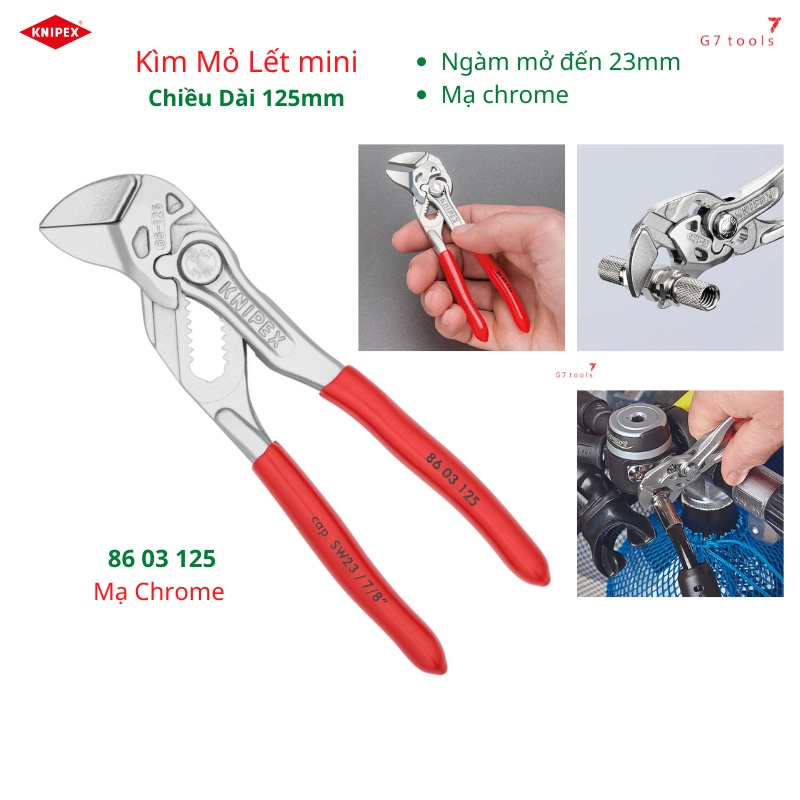 Kìm Mỏ Lết Mini Knipex 86 03 125 Mở Ốc Đến 23mm Mạ Chrome Hạn Chế Gỉ Sét _G7tools Hà Nội_