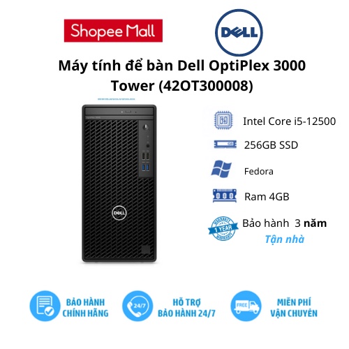 Máy tính bàn Dell OptiPlex 3000 Tower (42OT300008)/ Intel Core i5-12500/ Ram 4GB/ 256GB SSD/ Intel UHD Graphics/3Yrs
