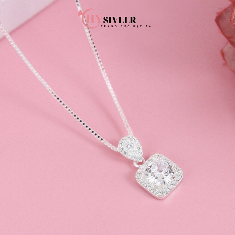 Dây chuyền bạc ý s925 dây mì mặt đá vuông siêu sáng sang chảnh vòng cổ nữ bạc thật giá rẻ CHY SILVER