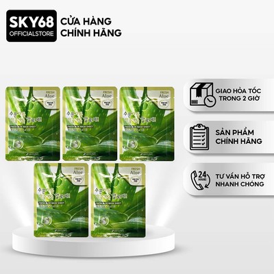 Combo 5 Mặt nạ dưỡng da cấp nước chiết xuất từ lô hội 3W CLINIC FRESH ALOE MASK SHEET 23ml x 5