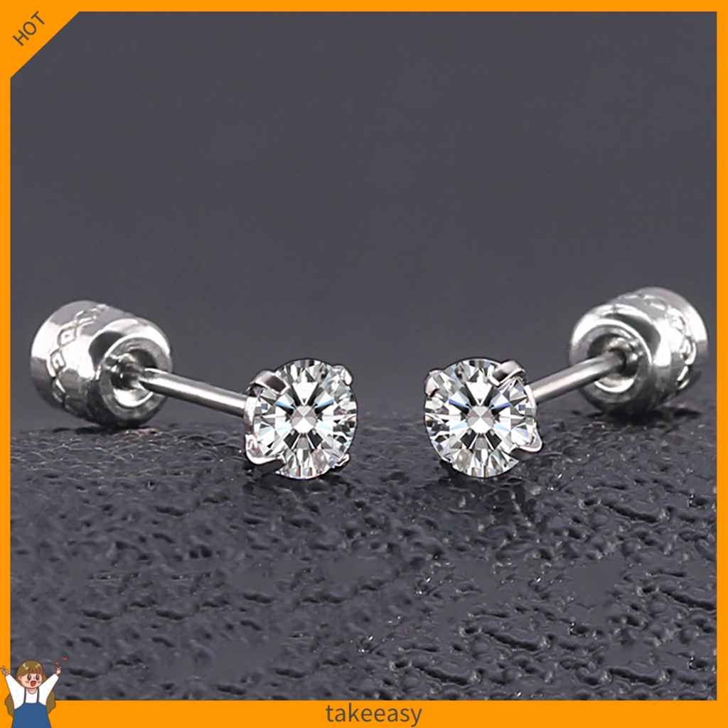 Bông Tai Thép Titan Đính Đá Zircon Tròn Thời Trang Cho Nam Và Nữ