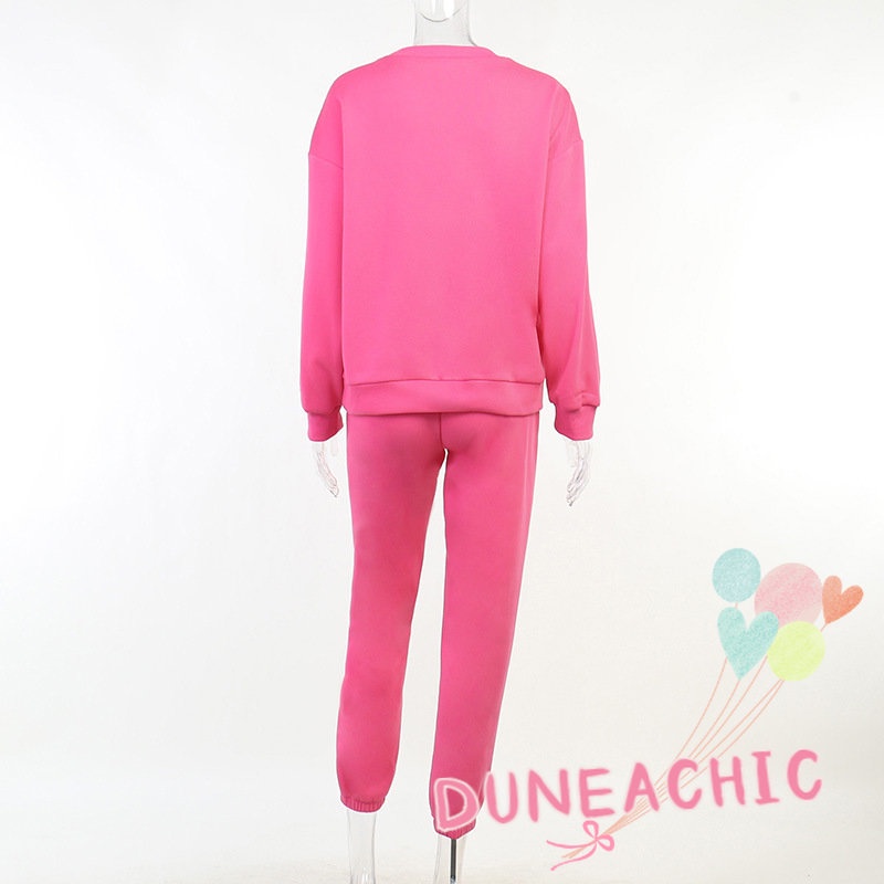 DUNEA Set đồ gồm áo nỉ dài tay cổ tròn in chữ Và quần dài lưng cao phong cách năng động trẻ trung dành cho nữ