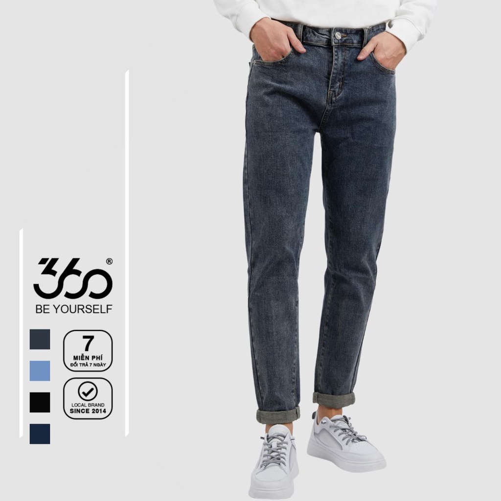 Quần jean nam dáng slimfit thương hiệu 360 BOUTIQUE quần bò trơn chất liệu cao cấp