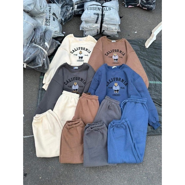 Bộ nỉ bo cotton gấu ngực HT12