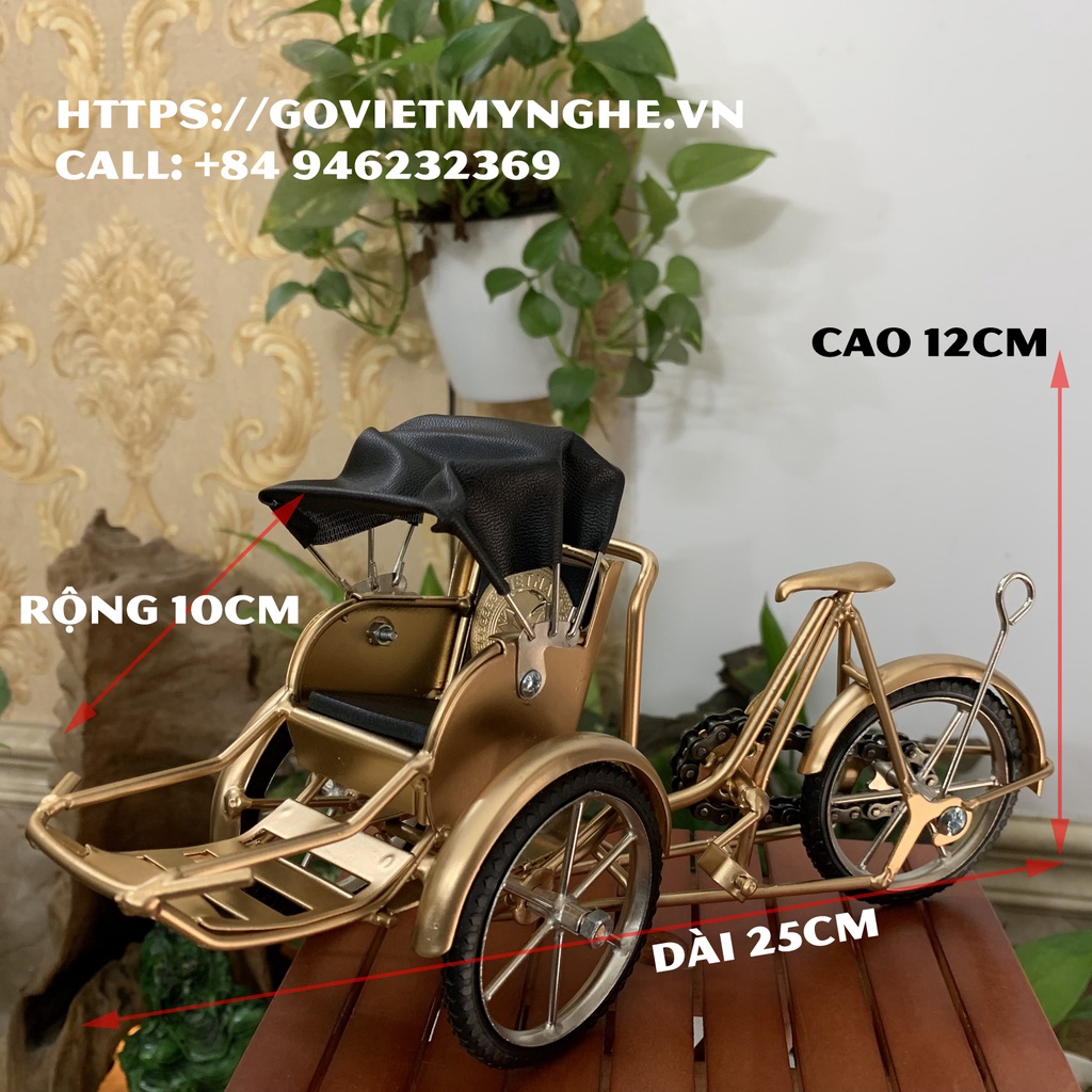 Mô hình Xe xích lô sắt trang trí - Dài 25cm - Quà tặng quà biếu mang bản sắc Việt Nam