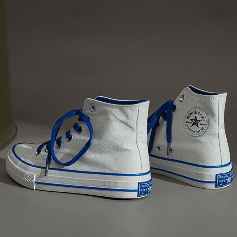 2023 Mới Giày Vải Canvas Màu Trắng Xanh Dương Nhạt Chống Trượt Phong Cách Retro
