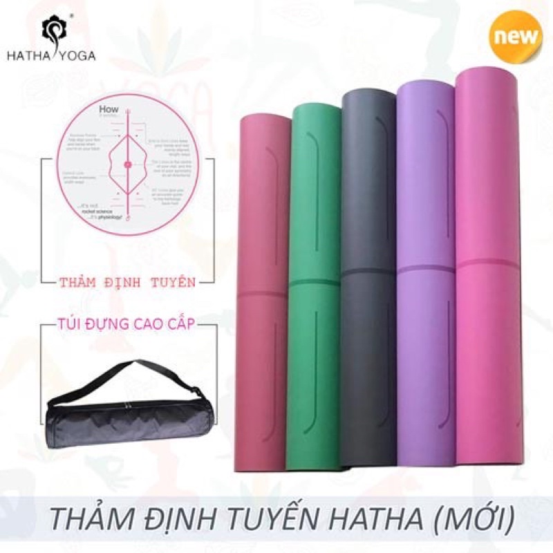 Thảm tập yoga cao su cao cấp Hatha định tuyến Màu mới Tặng kèm túi chuyên dụng