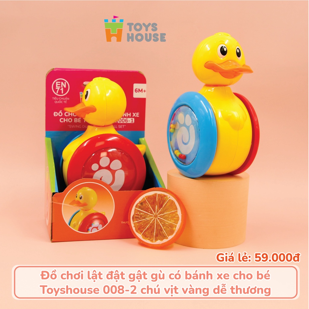 Đồ chơi lật đật gật gù có bánh xe cho bé Toyshouse 008-2 chú vịt vàng dễ thương - Tiêu chuẩn Châu Âu EN71