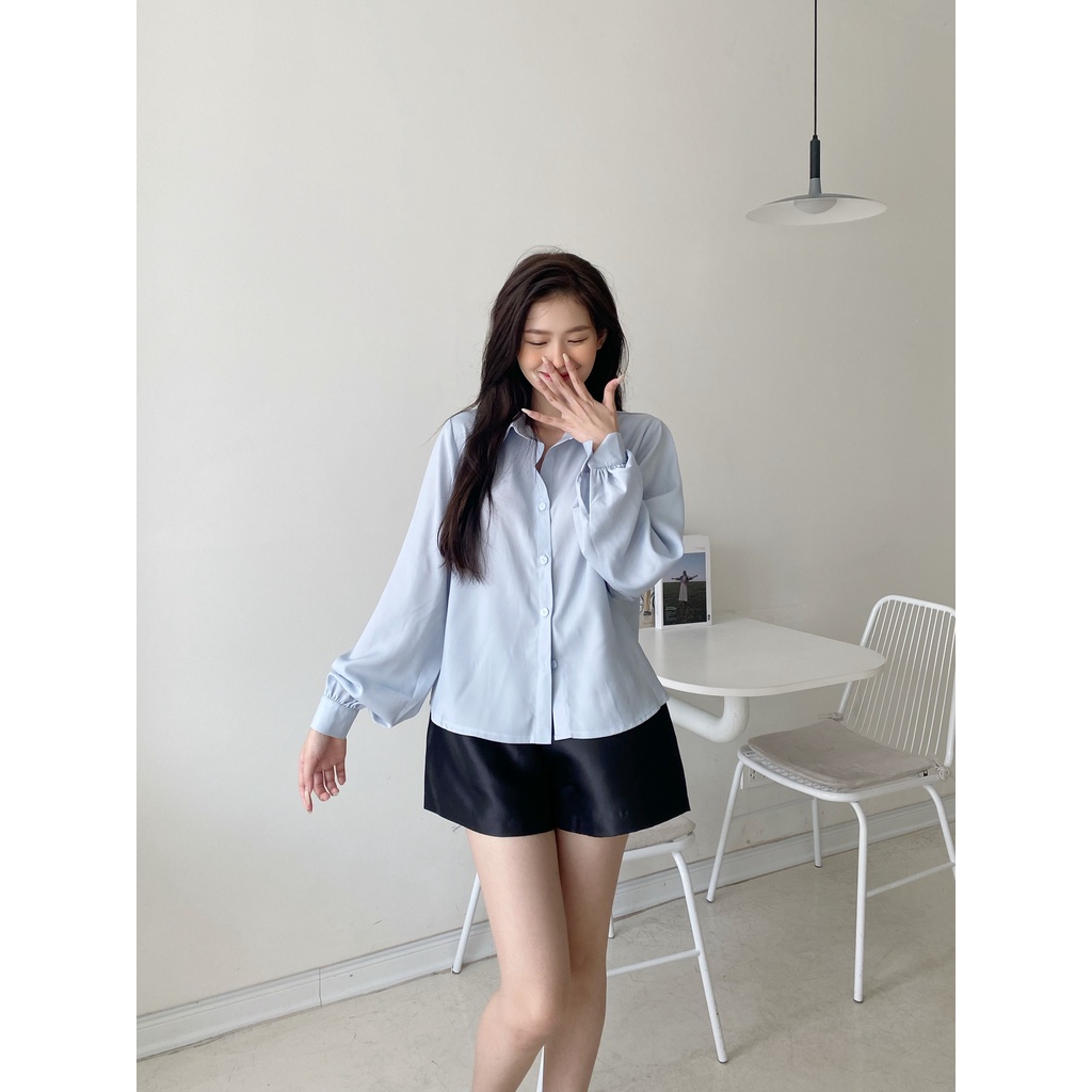 YU CHERRY | Áo sơ mi nữ tay bồng đuôi cá Freesize Basic Shirt YA432