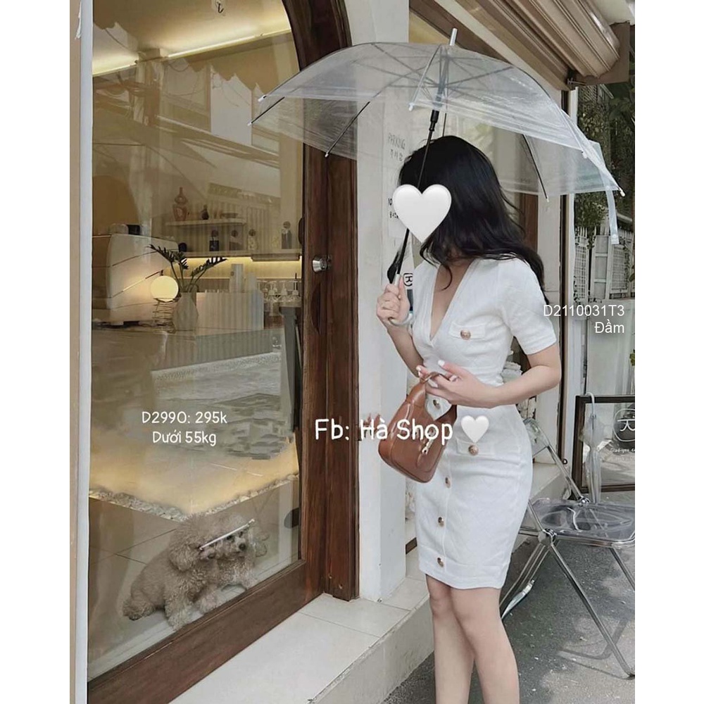 Đầm ôm body len cổ vest tay ngắn hàng QC..