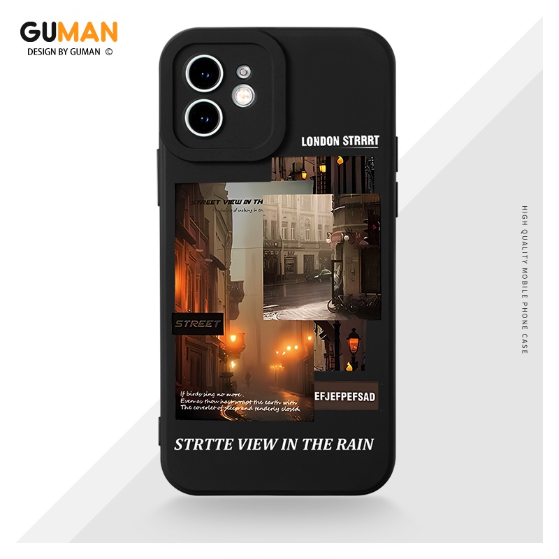 Ốp lưng GUMAN silicon mềm chống bẩn đen viền vuông ngầu vintage độc lạ thời trang Cho iPhone 14 13 12 11 Pro Max SE 2020 X XR XS 8 7 ip 6S 6 Plus kute XYM1158