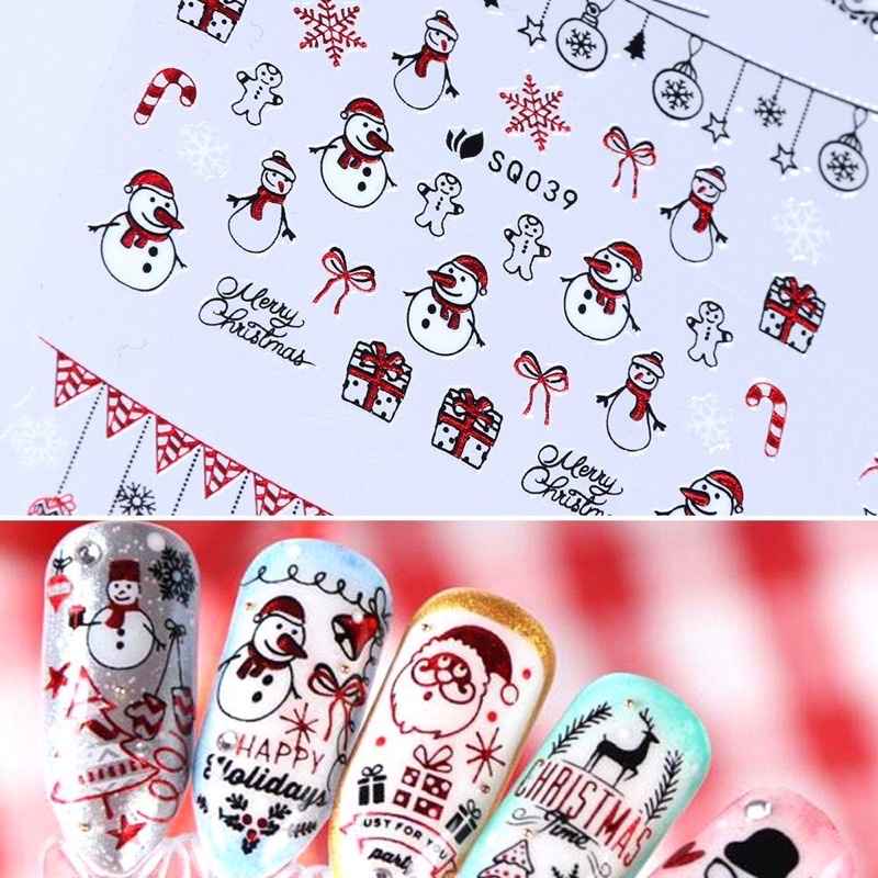 Sticker Noel dán móng nail bông tuyết Giáng sinh-Set 4 tấm
