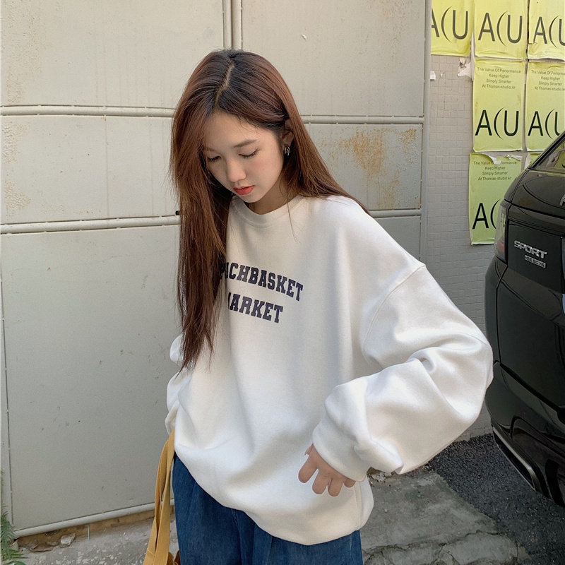 SUXI Plus Áo Nỉ Nữ Dài Tay Cổ Tròn Form Rộng Thời Trang Hàn