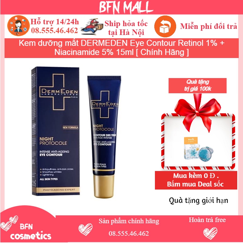 Kem dưỡng mắt DERMEDEN Eye Contour Retinol 1% + Niacinamide 5% 15ml [ Chính Hãng ]