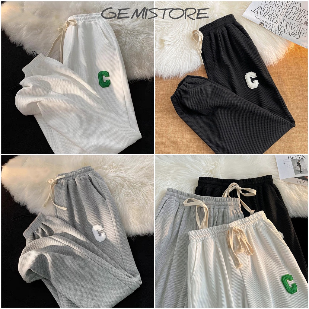 Quần Jogger Nữ Tổ Ong Chữ C Thể Thao Unisex Dày Dặn Phong Cách Ulzzang Lên From Xinh