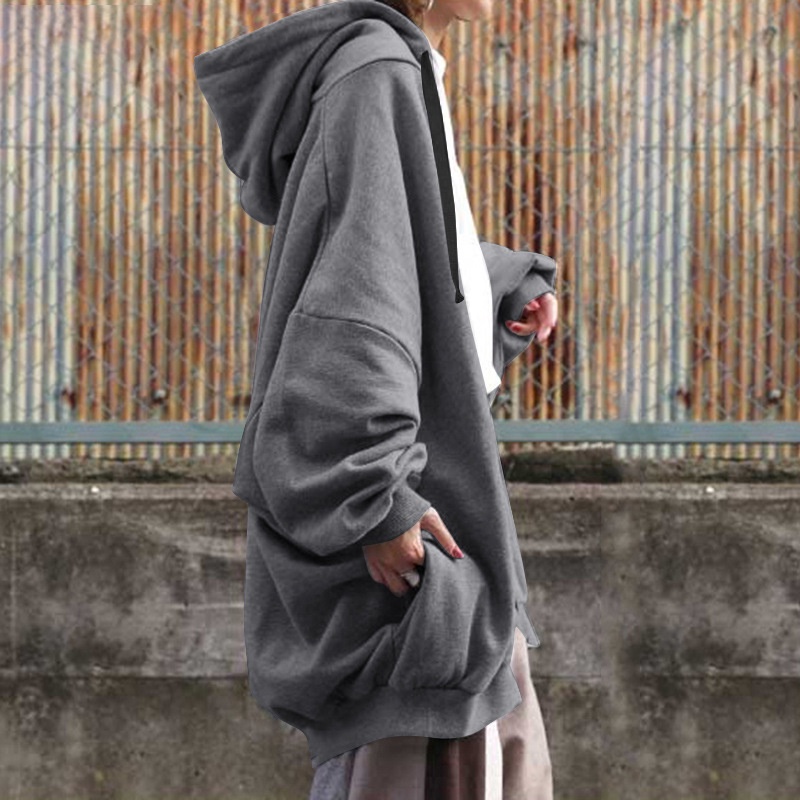 Mới Áo Hoodie Nữ Dáng Rộng Màu Trơn Thời Trang