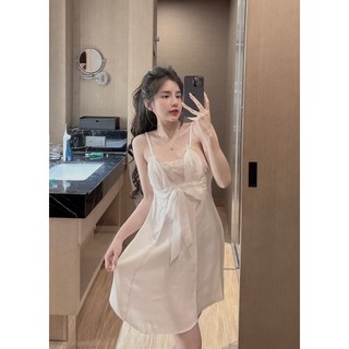 🥰 Đầm lụa phối ren, cột nơ trước