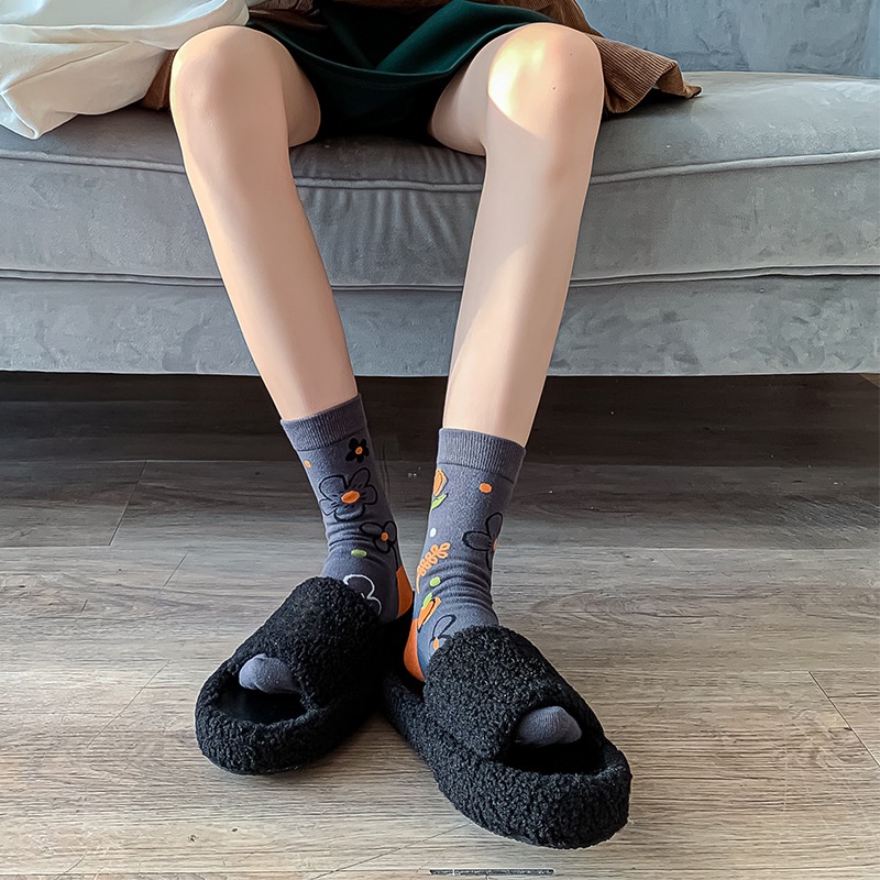 Vớ cotton WAFNHA D722 họa tiết trái tim phong cách retro