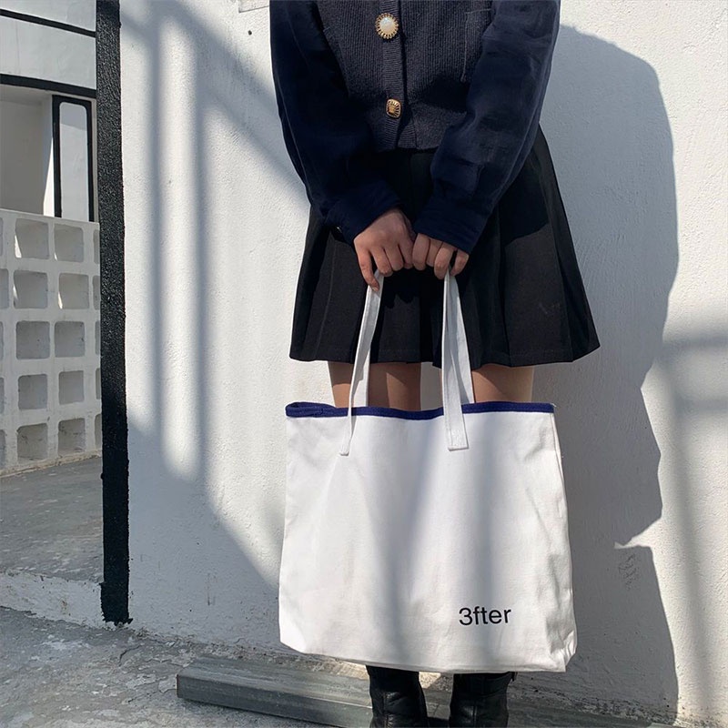 MLKSRH KQES Túi Tote Đeo Vai Vải Canvas In Chữ Phong Cách Hàn Quốc Thời Trang Mới 2020 Cho Bạn Gái