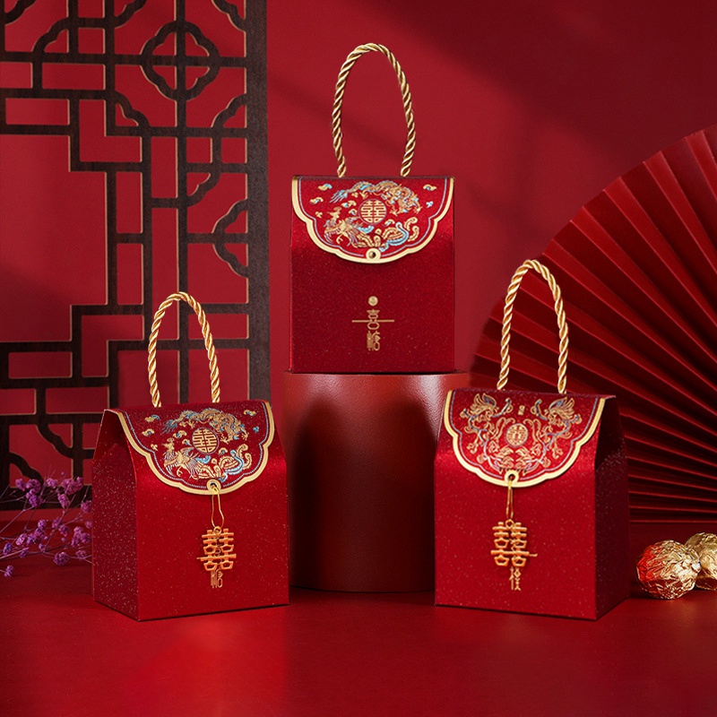 Set 5 Hộp Đựng Kẹo Cưới Màu Đỏ Mang Đi Tiện Dụng