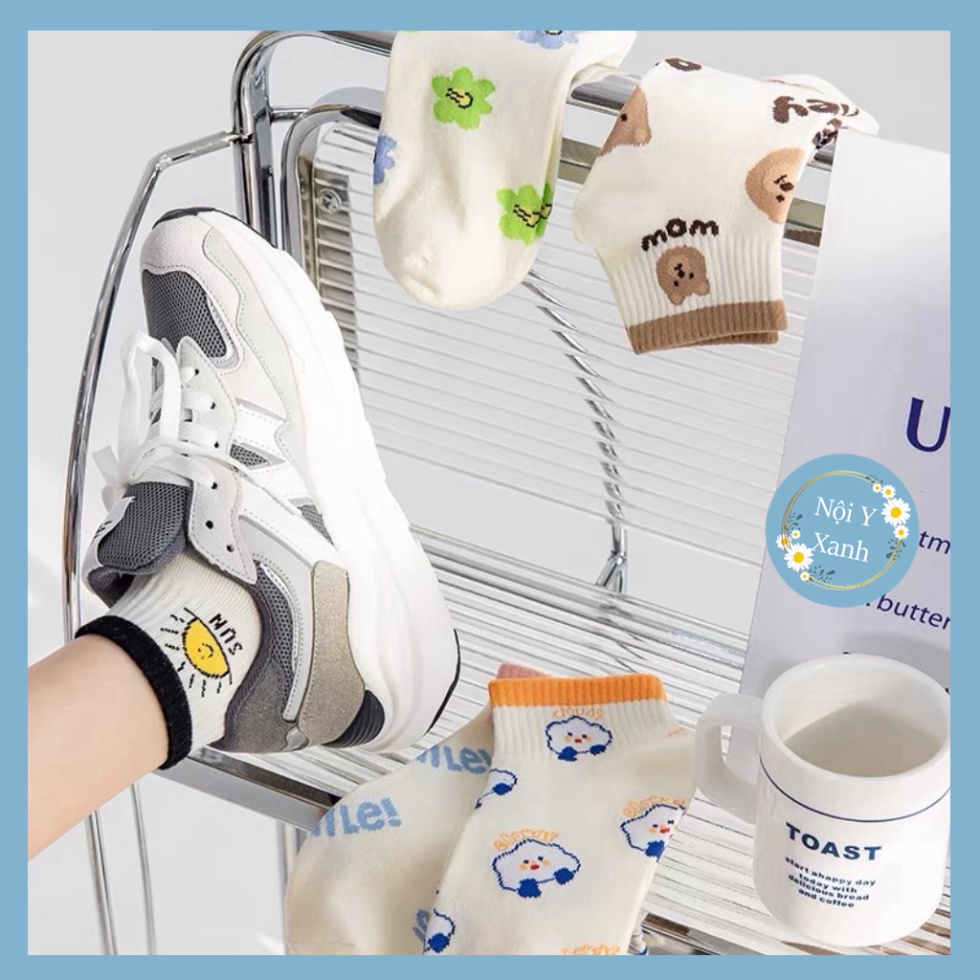 Tất Smile cổ ngắn nữ, vớ nữ chất vải cotton co và giãn bốn chiều thoáng khí tt6 nội y xanh, chất ấm, thoáng khí