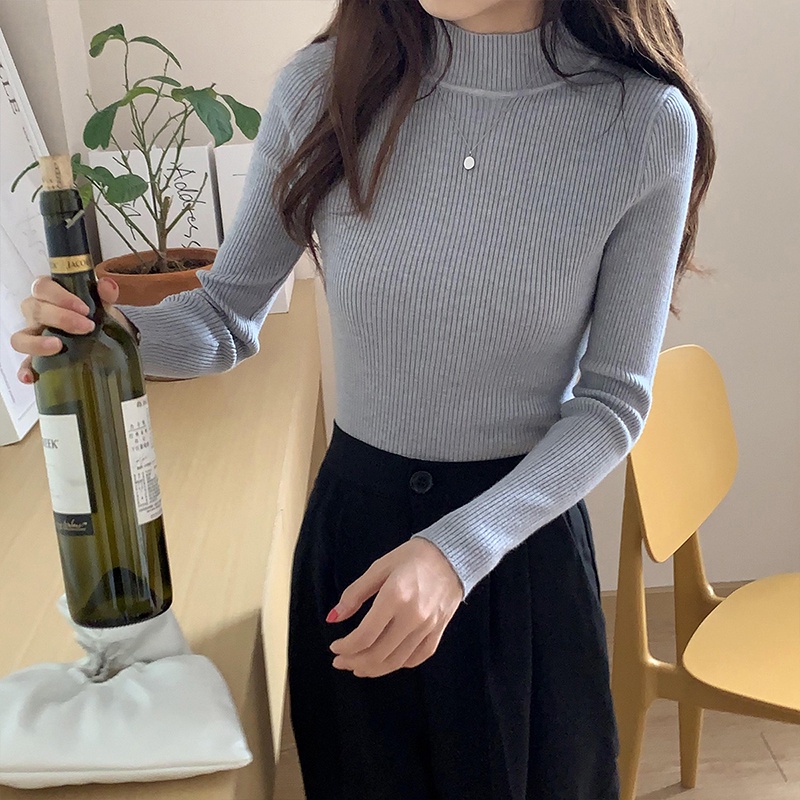 IELGY Áo sweater Dệt Kim Tay Dài Cổ Lọ Màu Đen Thời Trang Cho Nữ