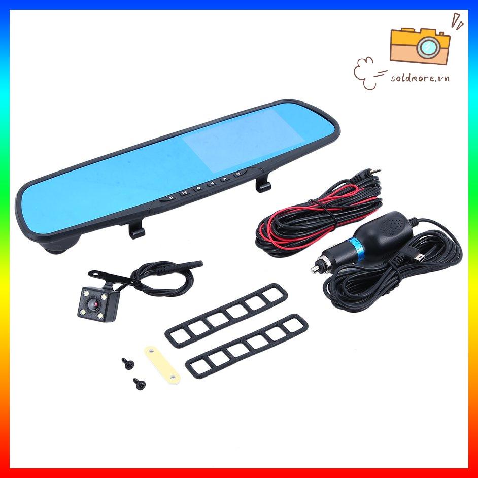 Ống kính kép 1080p DVR màn hình LCD TFT 4,3 inch Máy ghi video góc rộng Ban đêm Mặt sau Gương ghi