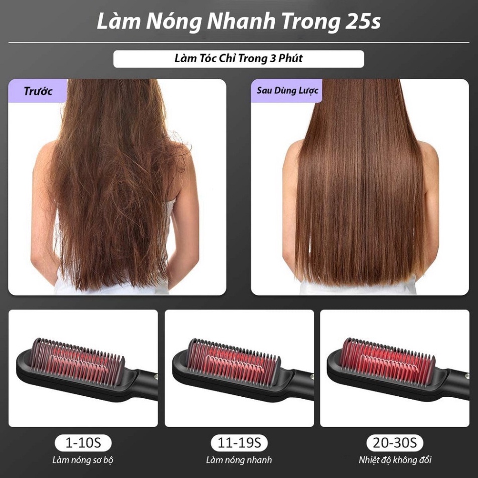 Lược điện chải thẳng tóc ion âm BROORUI 01-Model LCD cao cấp, tạo kiểu chuyên nghiệp máy uốn duỗi tóc, làm xoăn ép