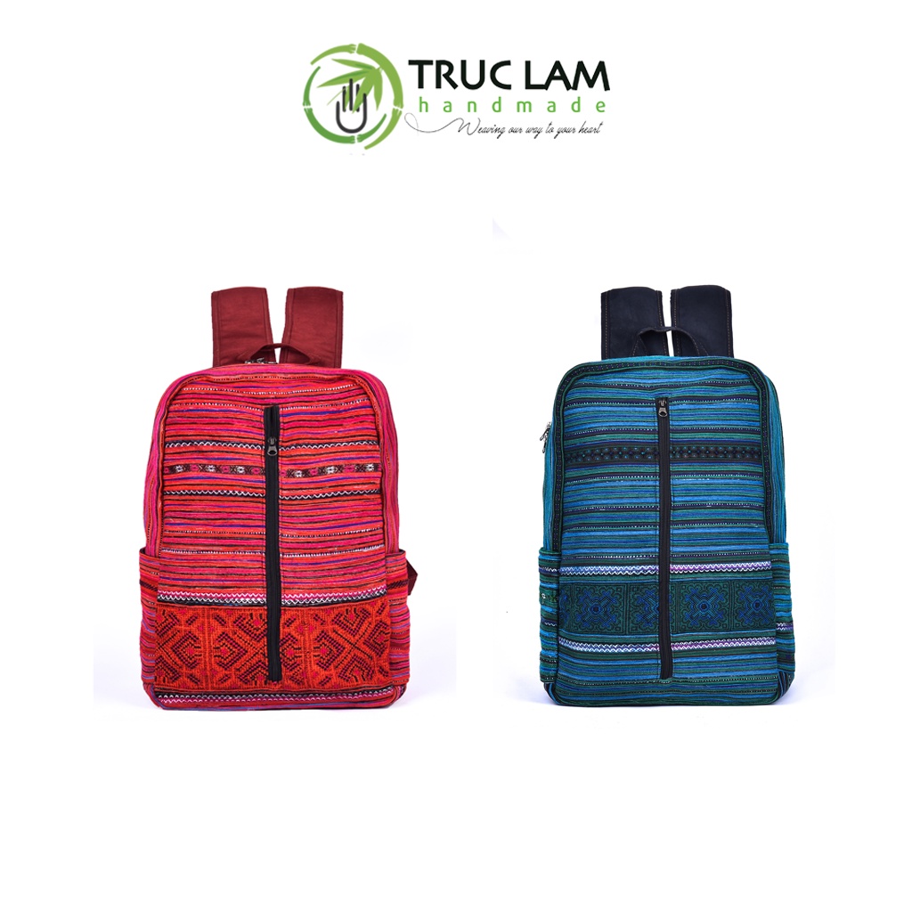 Balo Nam Nữ Thời Trang Unisex Trúc Lâm Handmade TCBL11 Vải Thổ Cẩm Cao Cấp Kiểu Dáng Đa Năng Hiện Đại