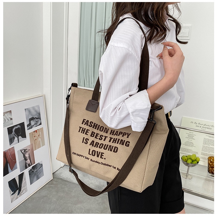 Túi xách vải canvas đi học nam nữ unisex cặp túi vải dù tote bag đeo chéo giá rẻ đựng vừa A4 L20