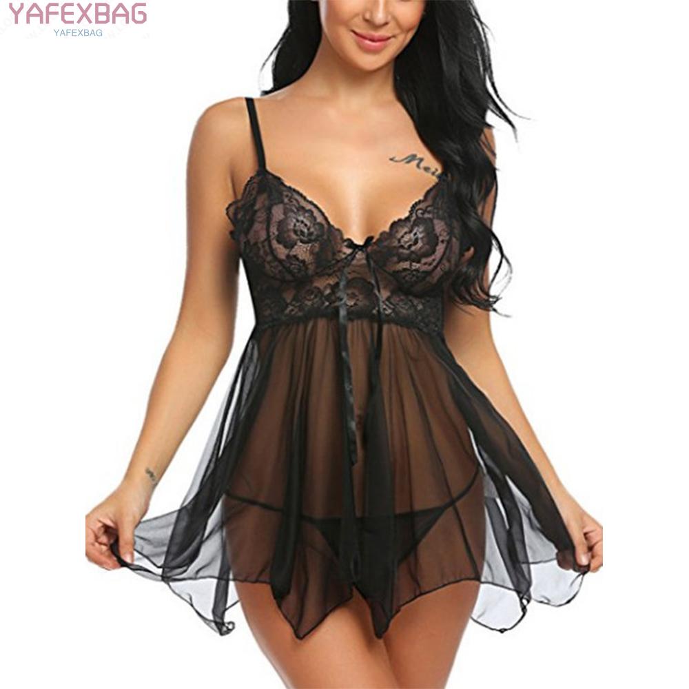 Women Sexy Lingerie Lace Bikini Pajamas Set G-String Dress Nightwear Sleepwear