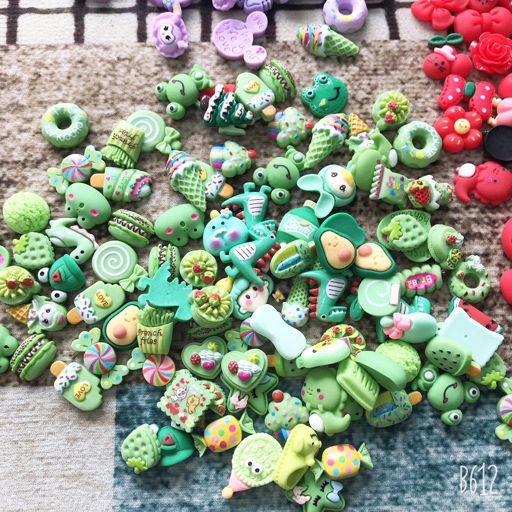 Combo hỗn hợp 50 charm trang trí slime, ốp lưng, phụ kiện handmade