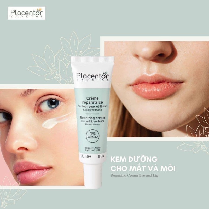 Kem dưỡng ẩm trẻ hoá vùng mắt & hồng môi Placentor Vegetable Repairing Cream Eye & Lip Contours