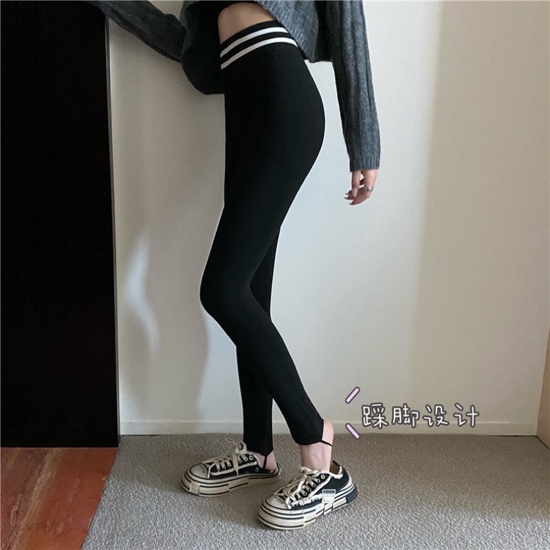 ( Ảnh thật ) Quần tất lót nỉ cạp sọc ngang có dây dẫm gót