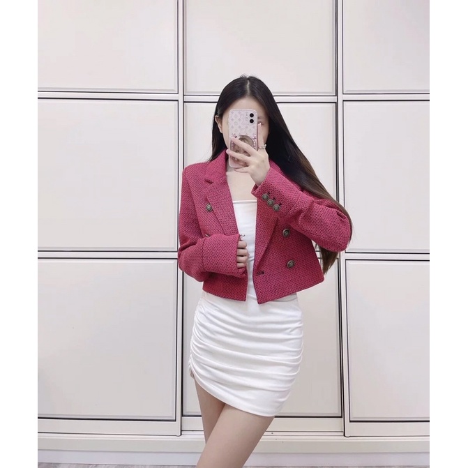 Sẵn áo L áo blazer dáng ngắn xuất dư Zr mix chân váy da Zr KÈM ẢNH THẬT