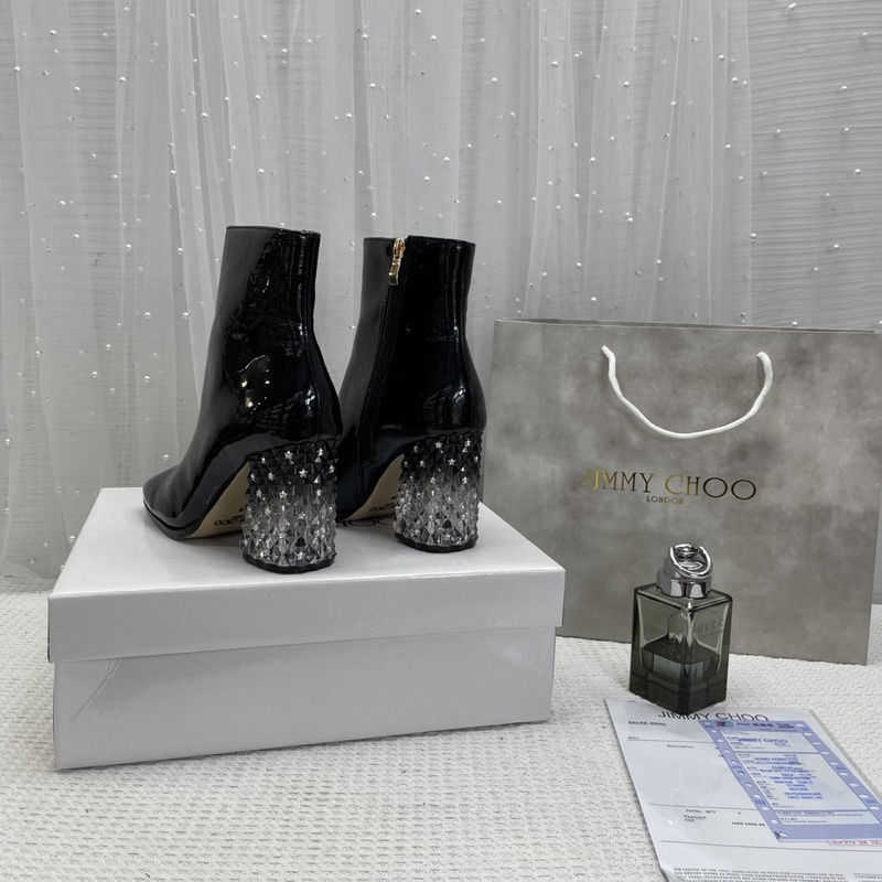 Boot cao gót JM choo trơn bóng gót đá 7p fullbox