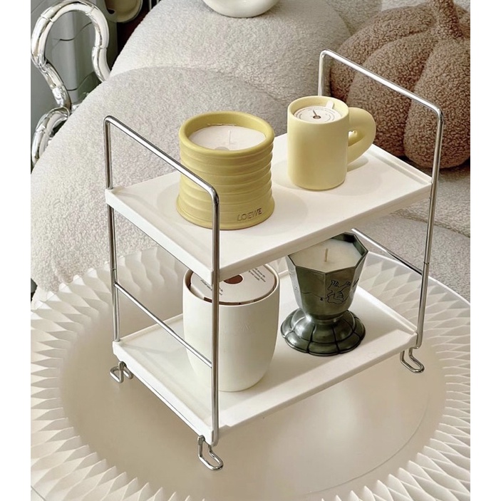 Kệ để bàn học đa năng 2 tầng decor chắc chắn khung inox đựng mĩ phẩm gia vị đồ dùng phòng tắm văn phòng