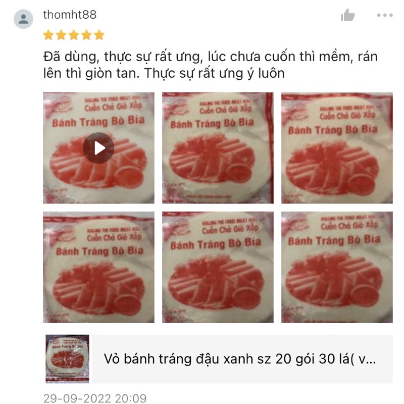 COMBO 3 Goi BÁNH TRÁNG ĐẬU XANH( VỎ BÁNH BÍA ĐẬU XANH) TƯƠI SIZE 20 cm gói 30 lá