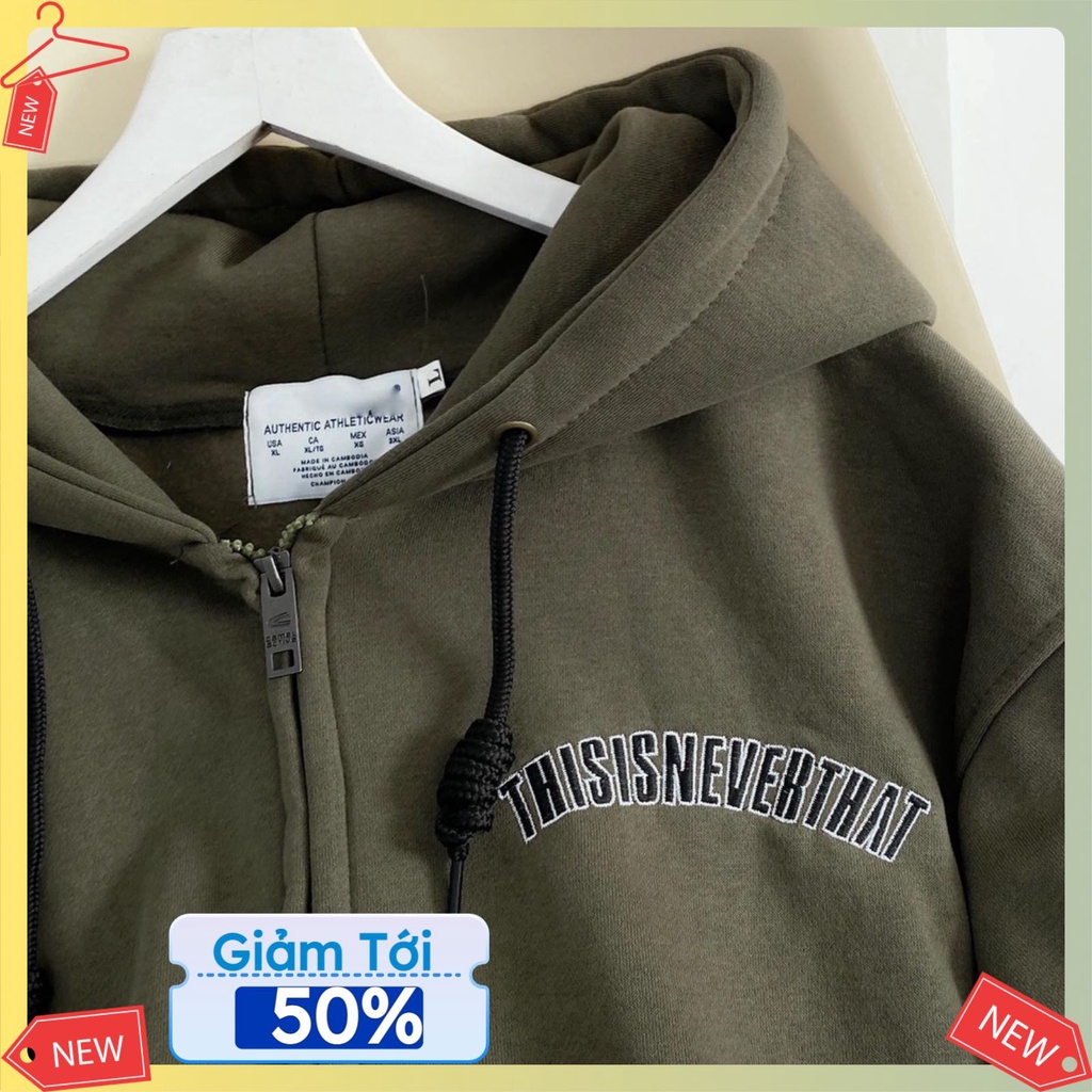 Áo Khoác Nỉ Nam Nữ Form Rộng Xanh Rêu NEVERTHAT,Áo khoác hoodie siêu đẹp vải dày dặn