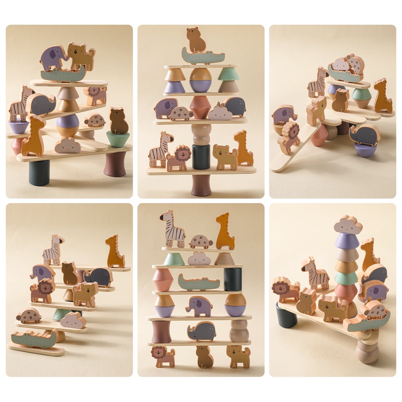 Đồ chơi xếp chồng lên nhau MAMIMAMIHOME bằng gỗ hình động vật giáo dục sớm cho bé